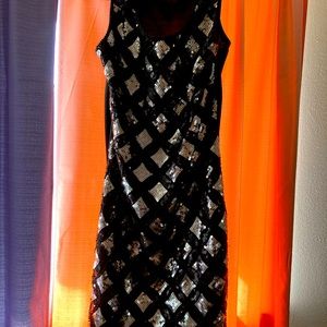 Blue Elephant dress/top - vintage sequin silver and black